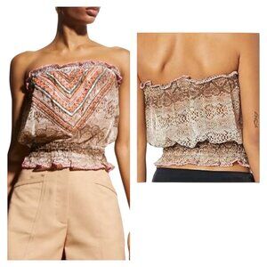 Ramy Brook Printed Luana Embellished Strapless Top NWT Size M